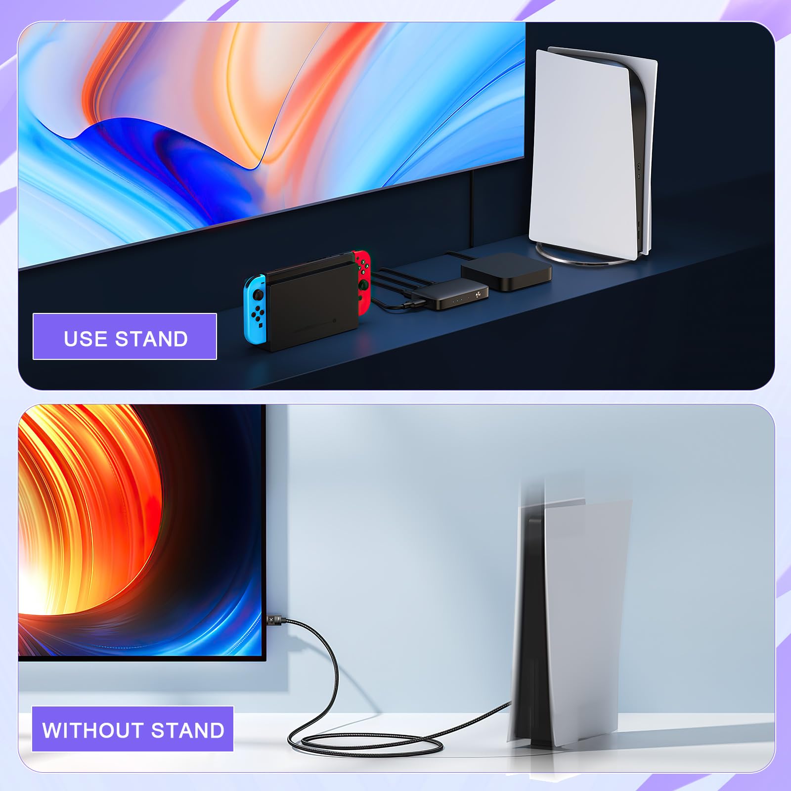 Hejo Socle Slim Vertical pour PS5 Slim Disc & Digital et Pro, Support Vertical Compatible avec Play Station 5 Slim Console, Support pour Console avec Tapis Antidérapant et Vis(Noir)