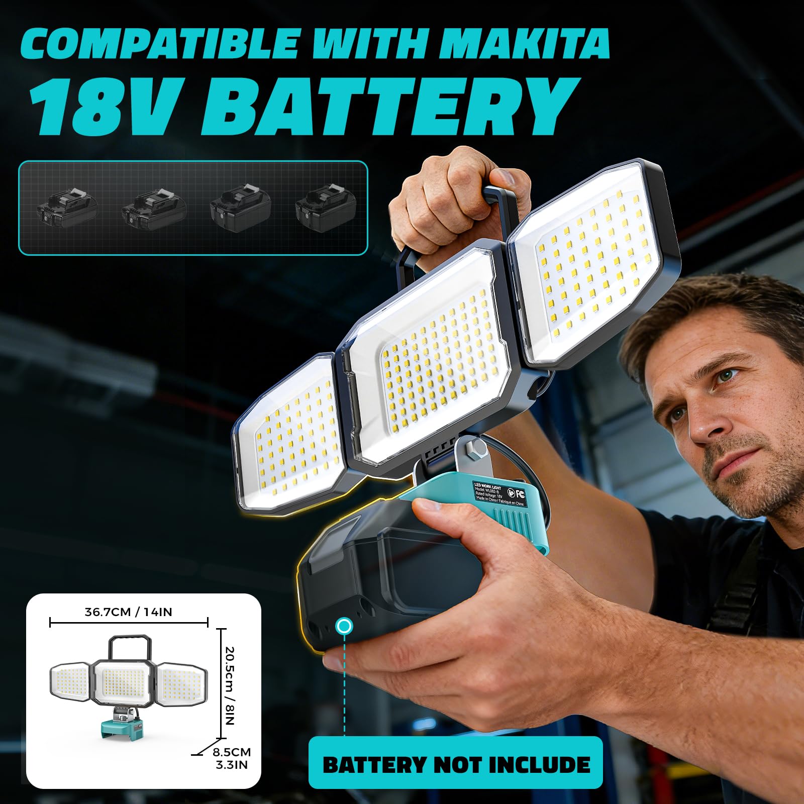 150W Lampe Led Rechargeable Compatible avec Makita 18V(Sans Batterie)