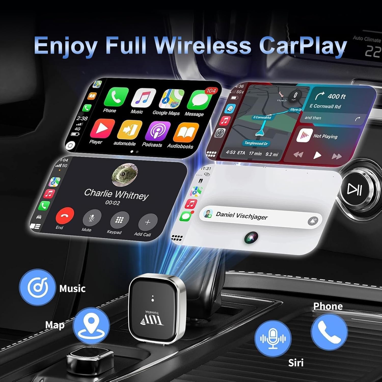 Mini Wireless Adapter for Carplay & Android Auto, 2026 Upgraded, Converts Wired to Wireless CarPlay Dongle, Plug & Play, Fast Stable Connection, Compact Design for iPhone & Android with USB/USB-C