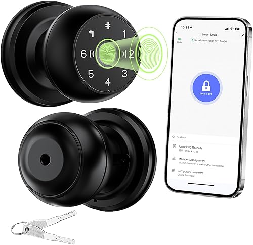 Cerradura de puerta de huellas dactilares, perilla de puerta inteligente, pomos de puerta biométricos WiFi de 2.4 G con control de aplicación,