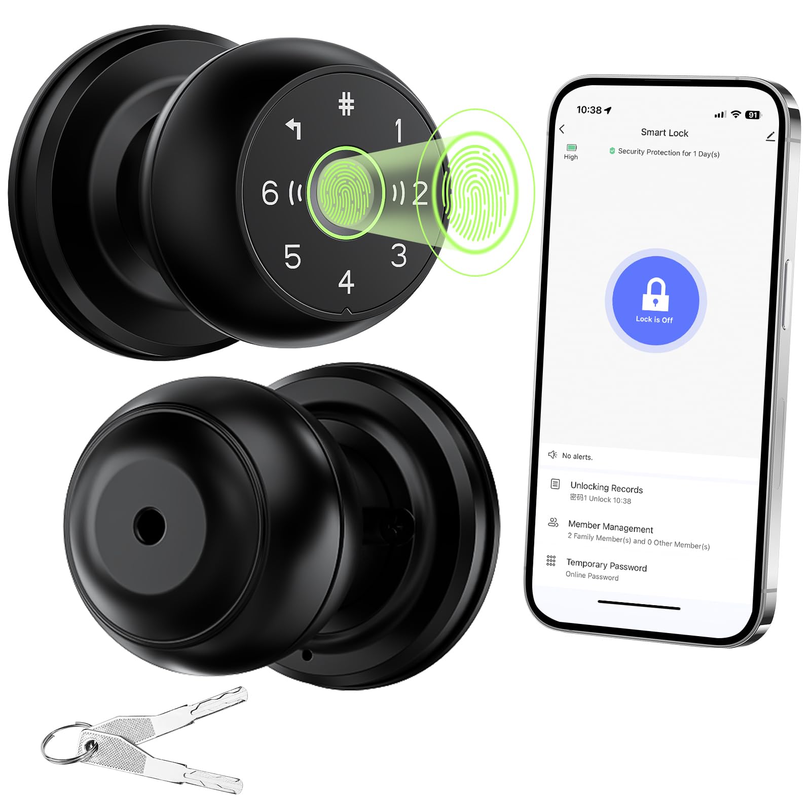 Zengtumy Fingerprint Door Lock, Smart Door Knob, 2.4G WiFi