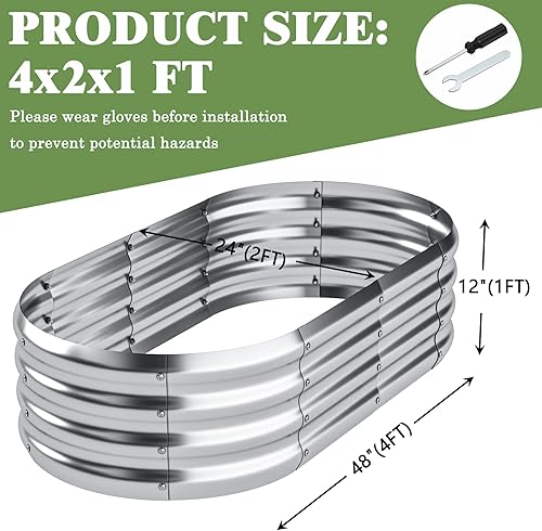 Miniatura 3 de Besebay Cama de jardín elevada galvanizada, jardinería, vegetales, cama para plantar flores, caja de jardín ovalada de metal para exteriores, caja