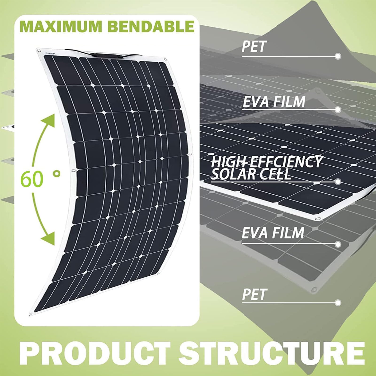 Kit de panel solar flexible de 150 W, 200 W, 300 W, 400 W y 520 W para casas rodantes, paneles solares, paneles solares Renogy, embarcaciones y superficies irregulares: panel solar monocristalino +