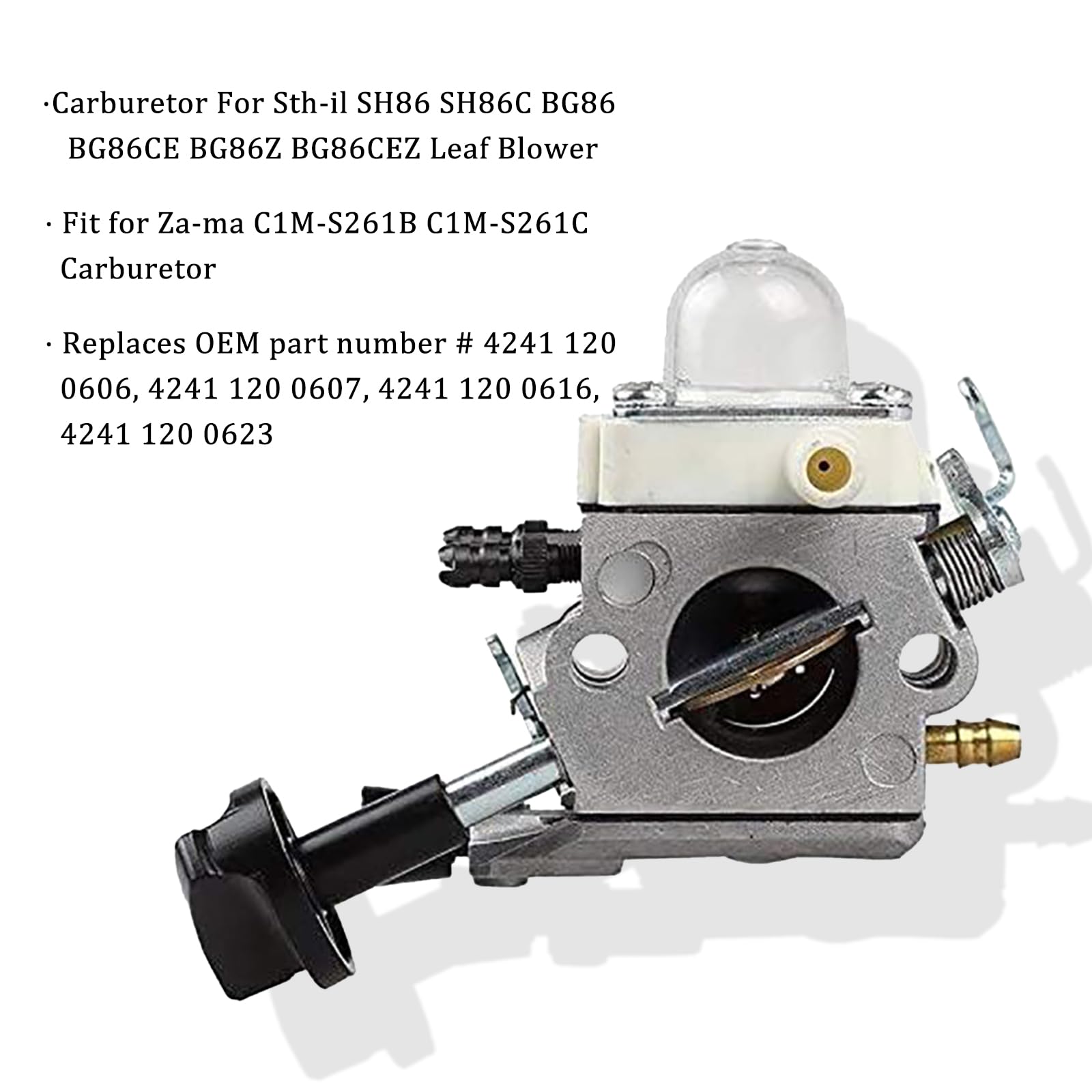 BG86 Carburateur pour Stihl BG86CE BG86Z BG86CEZ Souffleur de feuilles Carb SH86 Carburateur remplacement pour Zama C1M-S261B, Carburateur OEM 42411200616 avec filtre à air Kit de pièces de rechange