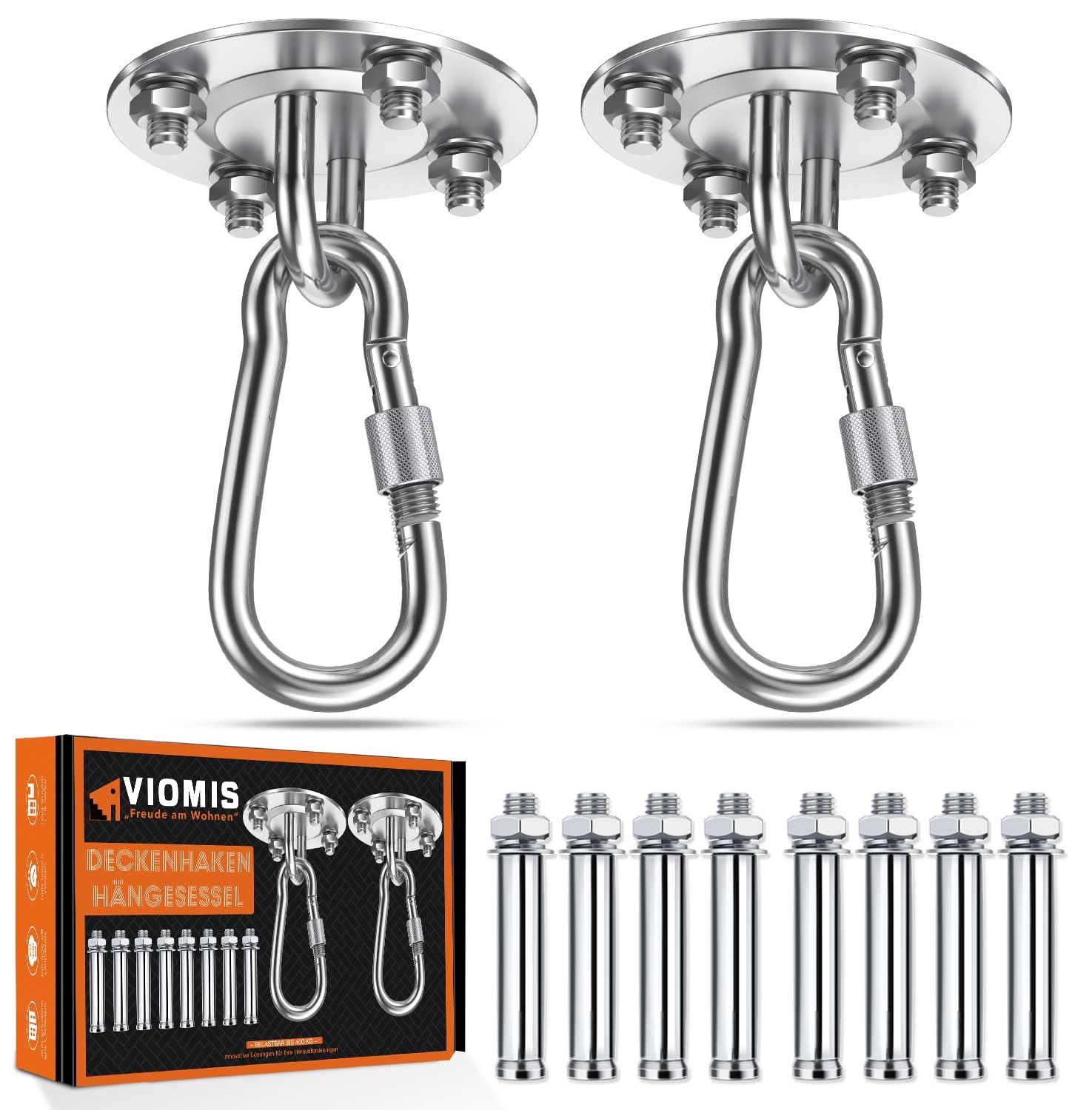 Gancio da soffitto in acciaio inox per sacchi da boxe [set da 2] – Portata 400 kg – Supporto per sacco da boxe – Ideale supporto da soffitto per sacco da boxe