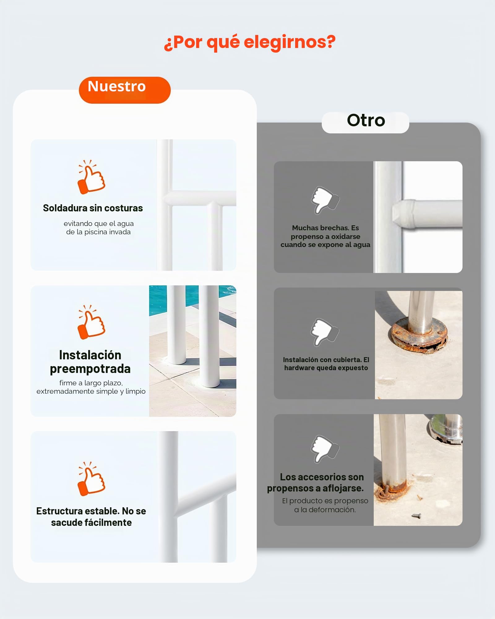 VEVOR Barandilla para Piscina, Carga de 100 kg, Acero Inoxidable, Soldadura sin Juntas, Montaje Empotrado o Sobre Base, para Piscinas, Parques Acuáticos y Spas, 1371 x 48 x 813 mm, Blanco Crema