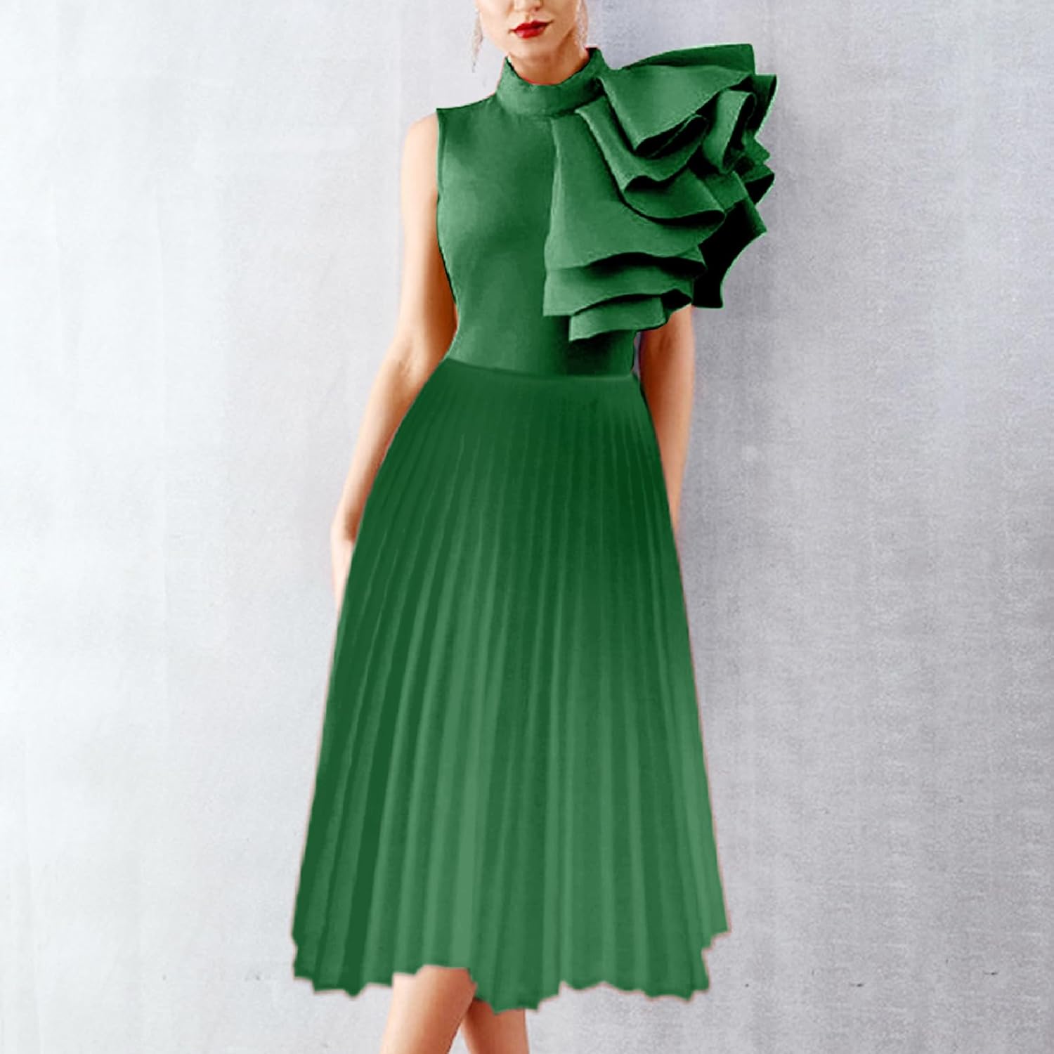 Women's Elegant Formal Bodycon Ruffle Sleeveless Maxi Dress Pleated Hem Prom Gown Evening Party Pencil Dress
