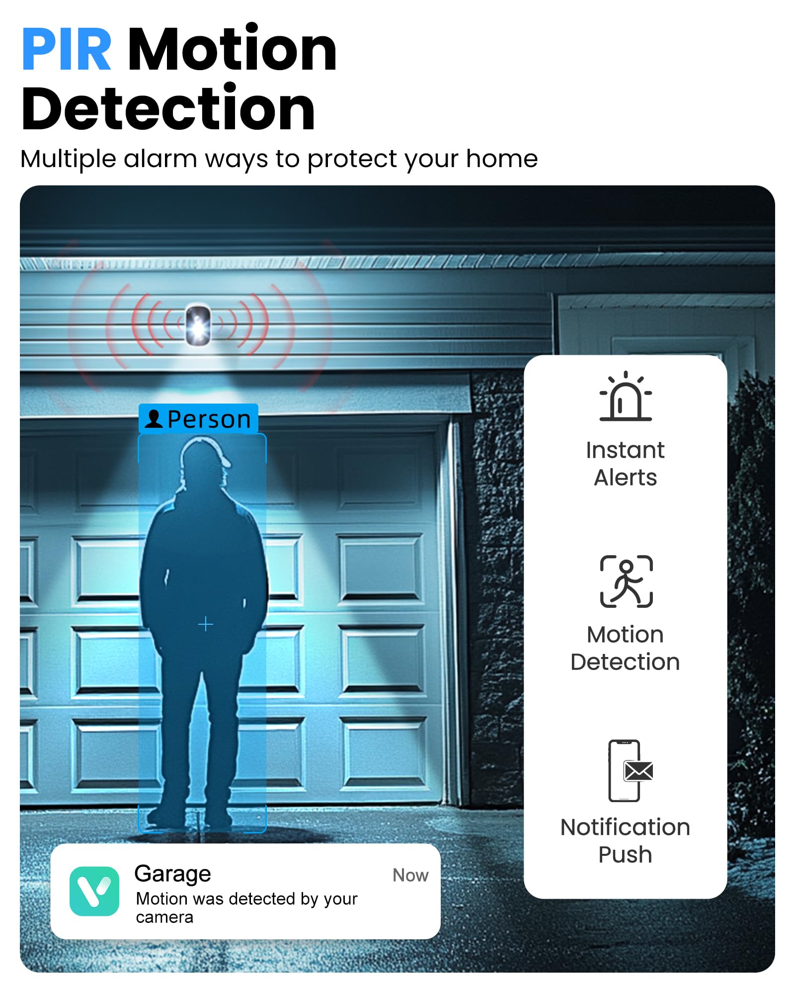 Telecamere di sicurezza wireless per esterni, telecamere WiFi alimentate a batteria 2K per la sicurezza domestica con rilevamento del movimento AI, visione notturna a colori, allarme sirena