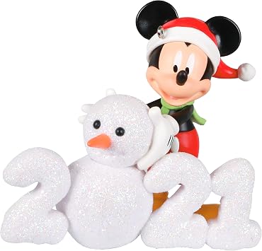 Hallmark Keepsake Christmas Ornament, Year Dated 2021, Disney Mickey Mouse A Year of Disney Magic Snowman