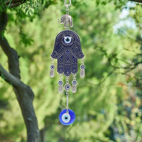 Miniatura 5 de EXCEART Decoración contra el mal de ojo turco azul mal de ojo azul amuleto colgante de protección contra el mal de ojo con mano Hamsa buena suerte