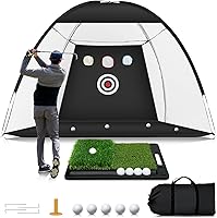 Ywitio 10x7ft Golf Hitting Net with Mat & Targets - Easy Setup Training Net for Backyard, Indoor Chipping, Swing Practice