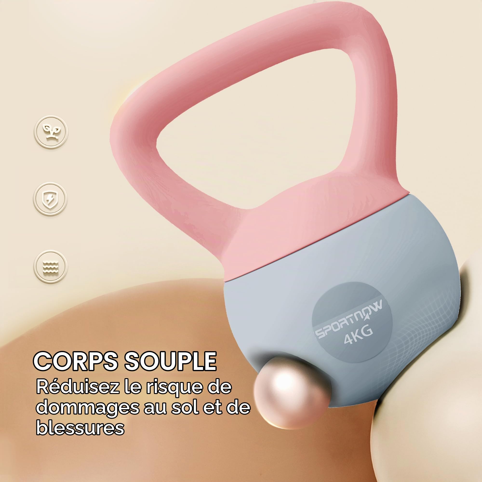 SPORTNOW 4kg Kettlebell souple avec poignée antidérapante, Rose et Gris