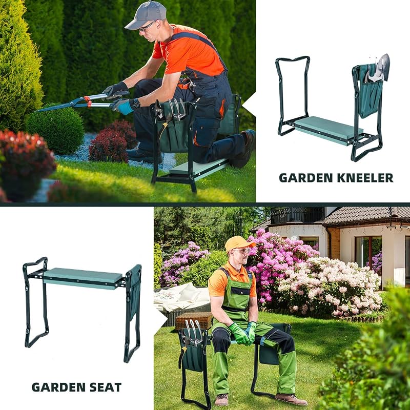 OFFICEJOY 2-in-1 Garden Kneeler & Seat, Folding Seat w/EVA Foam Kneeling Pad & Removable Tools Pouch, Sturdy Steel Frame, No Assembly, Portable Heavy Duty Garden Stool for Women & Men image 4