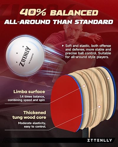 Miniatura 2 de Pala de ping pong con tecnología de carbono  Serie de rendimiento, hoja más fina de 7 capas, velocidad expertabordeequilibrio, funda protectora más