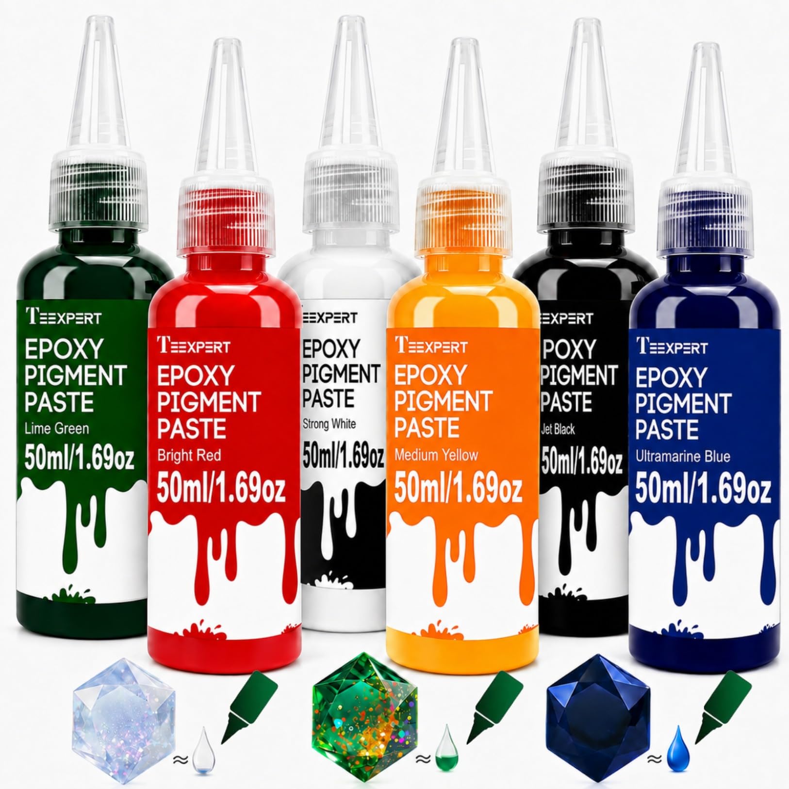Teexpert 10X Concentrated Epoxy Resin Pigment Paste 6 Colors 1.69 OZ Each