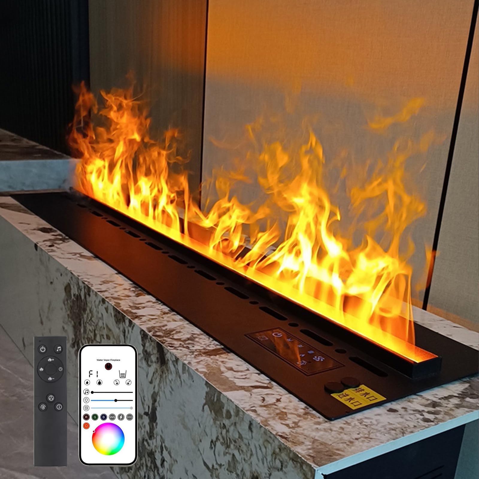 Camino A Vapore Acqueo 3D con Telecomando, Touch Screen E Umidificatore, Riempimento Automatico dell'Acqua, Fiamma Atomizzata Realistica, Design da Incasso-180cm/70.87in