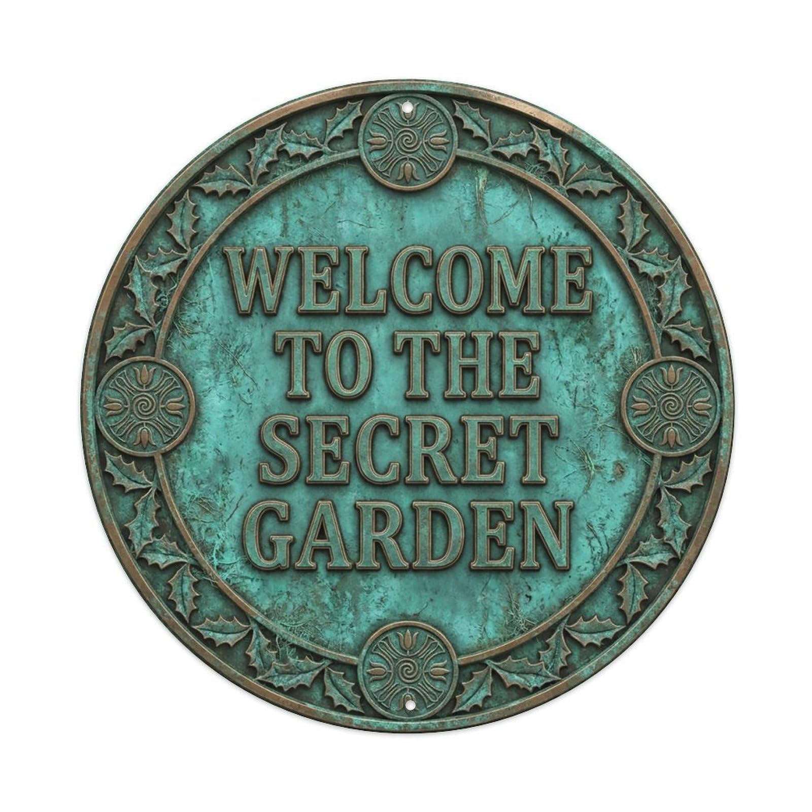 Vintage Welcome Secret Garden Ornate Forged Metal Tin Sign