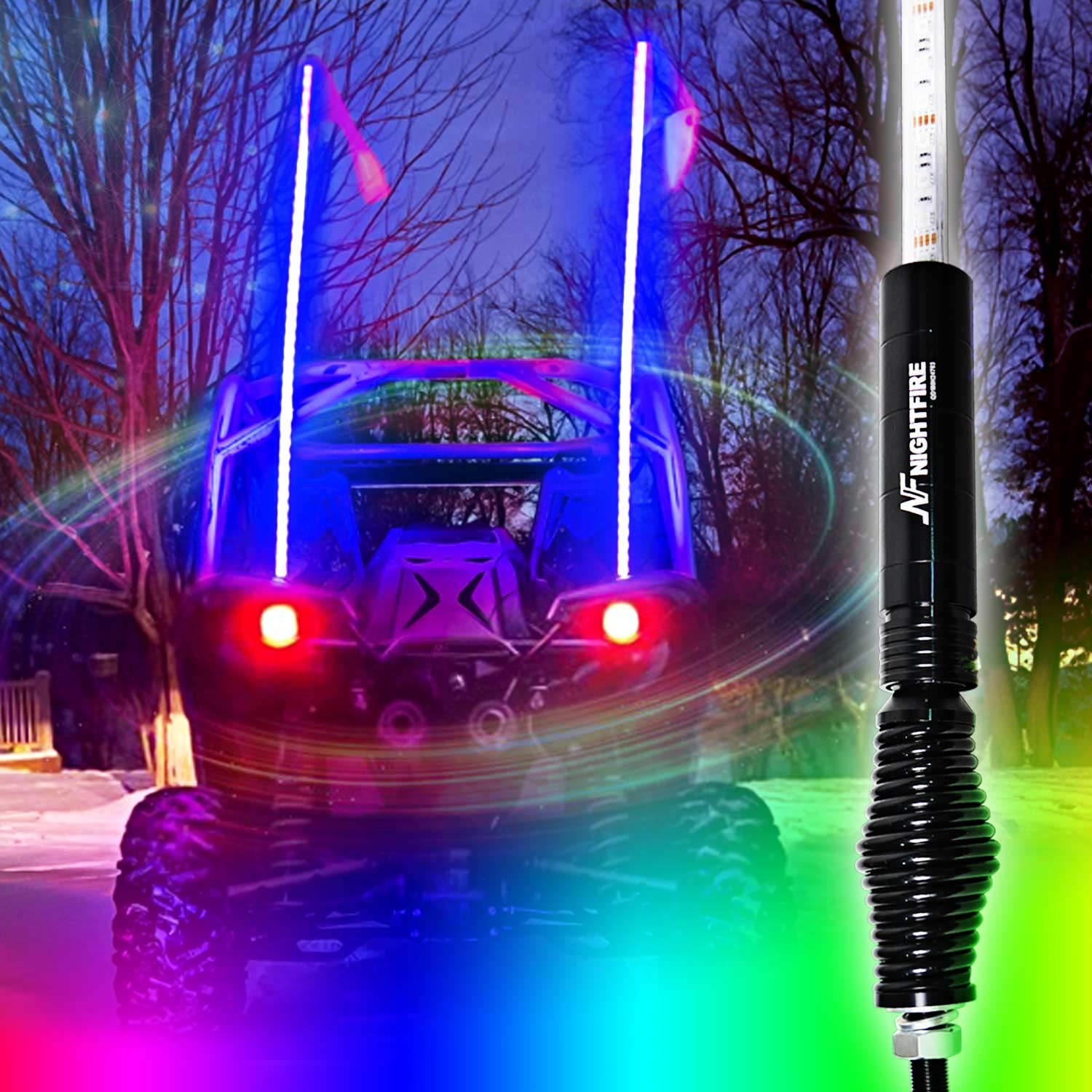 Blue 4FT Led Whip Light for RZR ATV Flag Poles UTV Antenna Quad Whips w/Sand Dune Buggy Quad Truck Boat 4wd (BLUE)