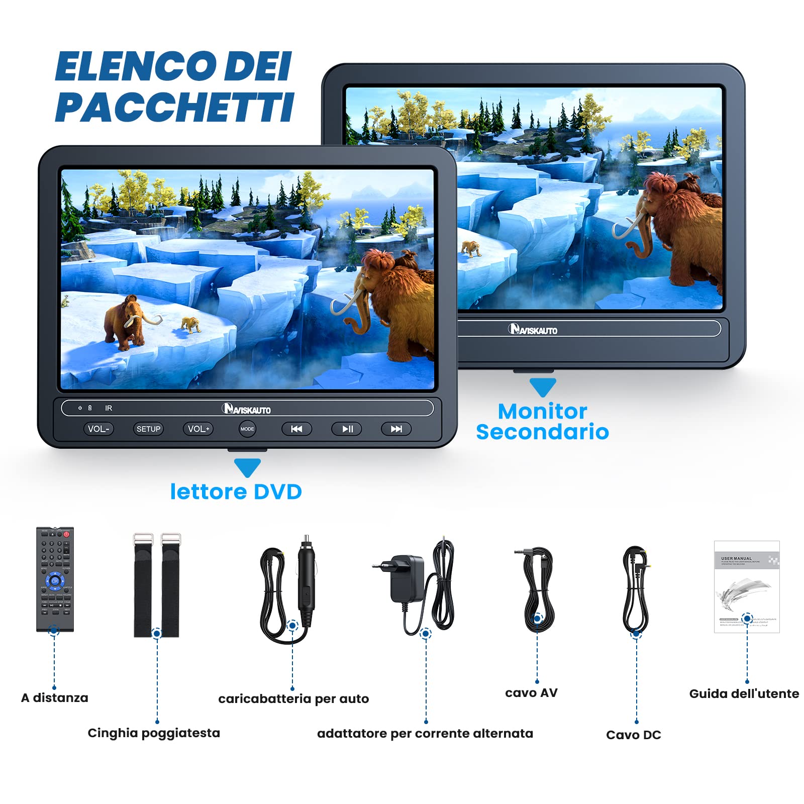 NAVISKAUTO 10,5" Doppio Lettore DVD per Auto Portatile con Batteria Ricaricabile 5 Ore USB/SD