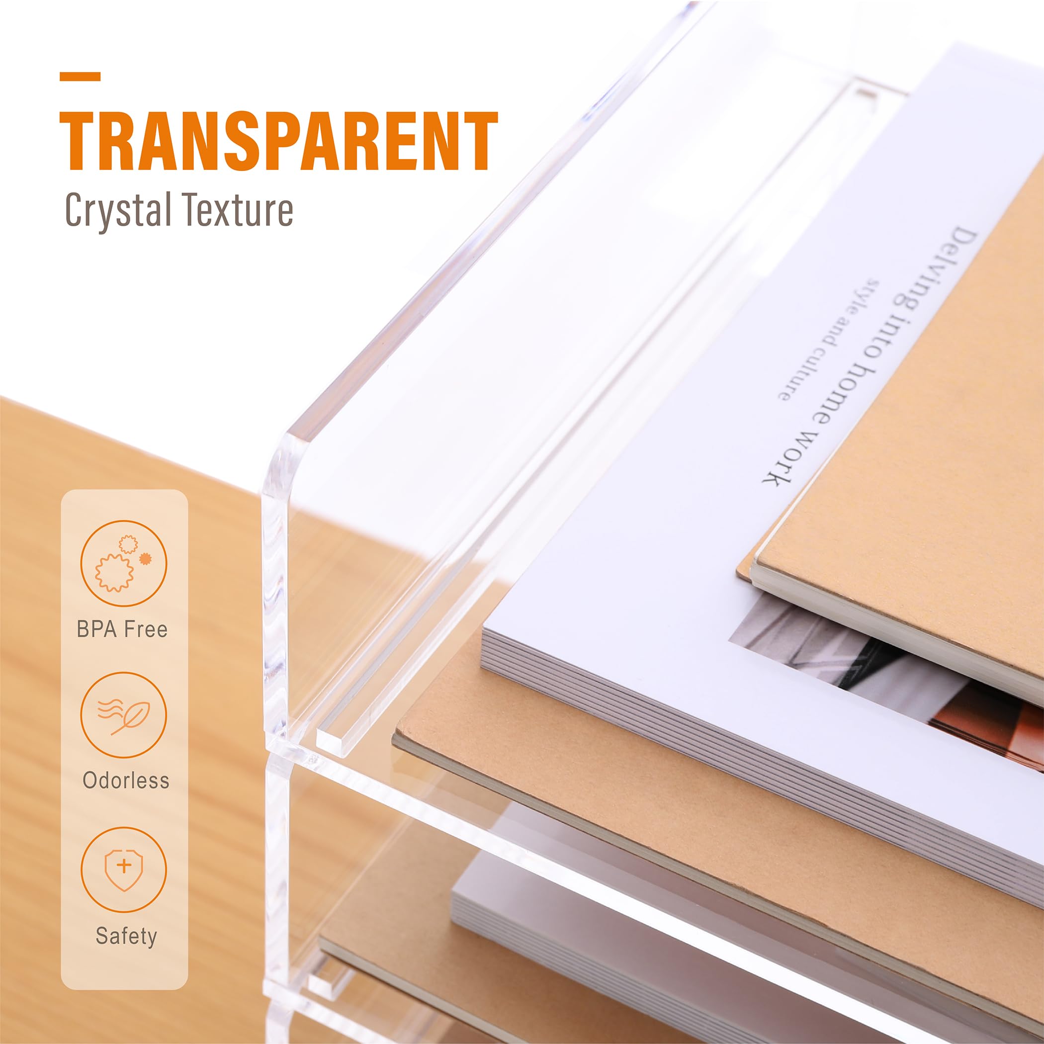 SANRUI 4-stöckiger Papier-Organizer für den Schreibtisch, stapelbare Briefablage, transparente Papierablage, Schreibtisch-A4-Aktenablage, Organizer, Papiersortierer für Büro, Zuhause oder Schule, 31,5