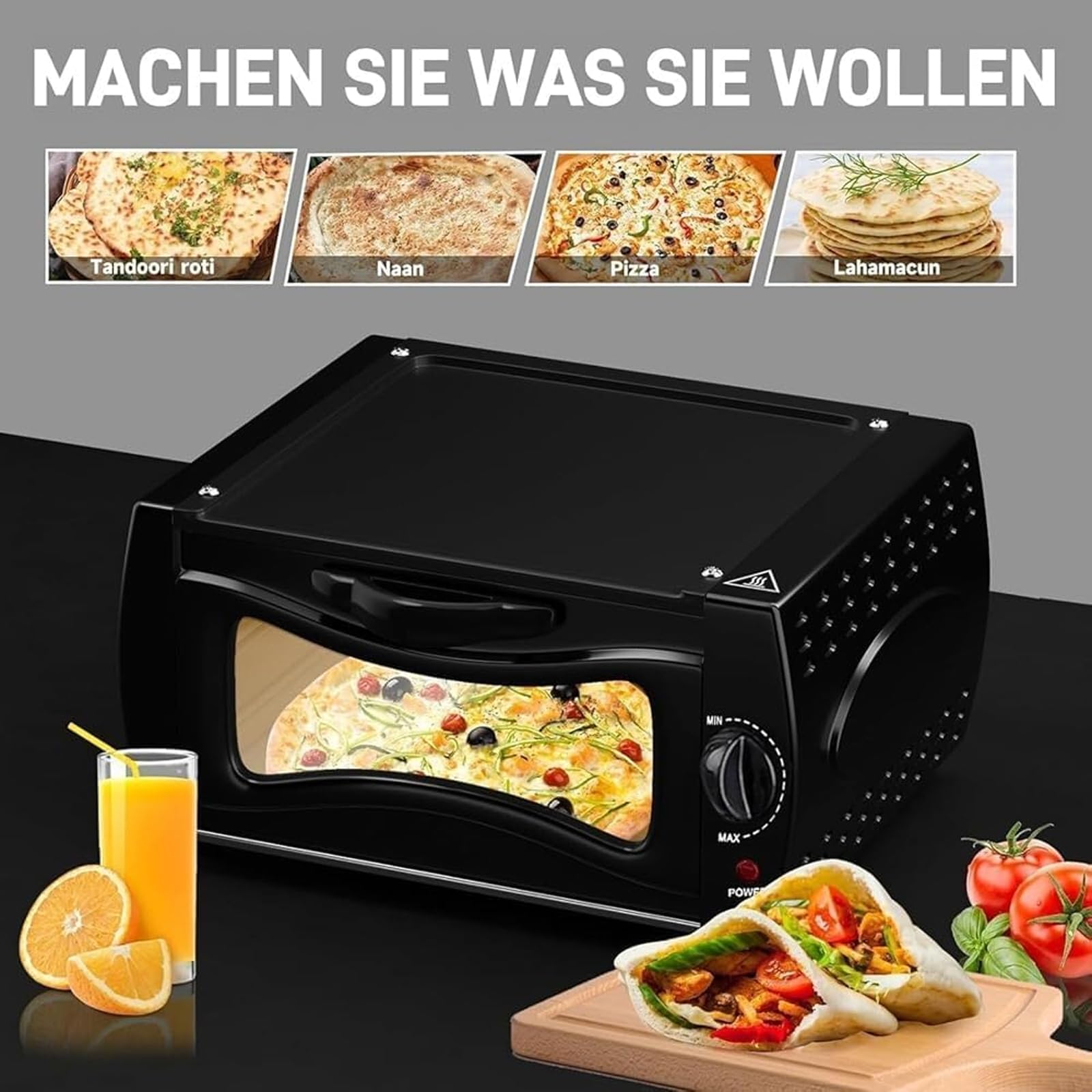 Elektryczny piekarnik Tandoor, mini piekarnik na blacie z blachą do pieczenia i siatką do pieczenia, regulowana temperatura 48.9 °C-398.9 °C, Roti Maker do domowej kuchni
