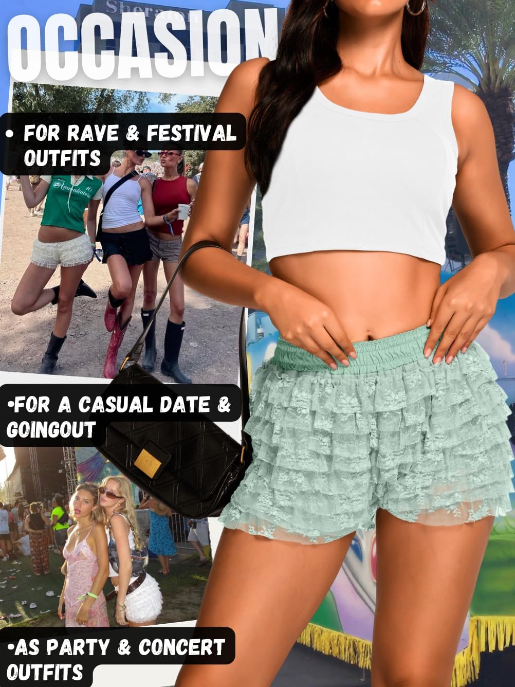 High Waisted Ruffle Shorts for Women Girls, Cute Lace Layered Bloomers, Going Out Mini Micro Bloomer - Image 4