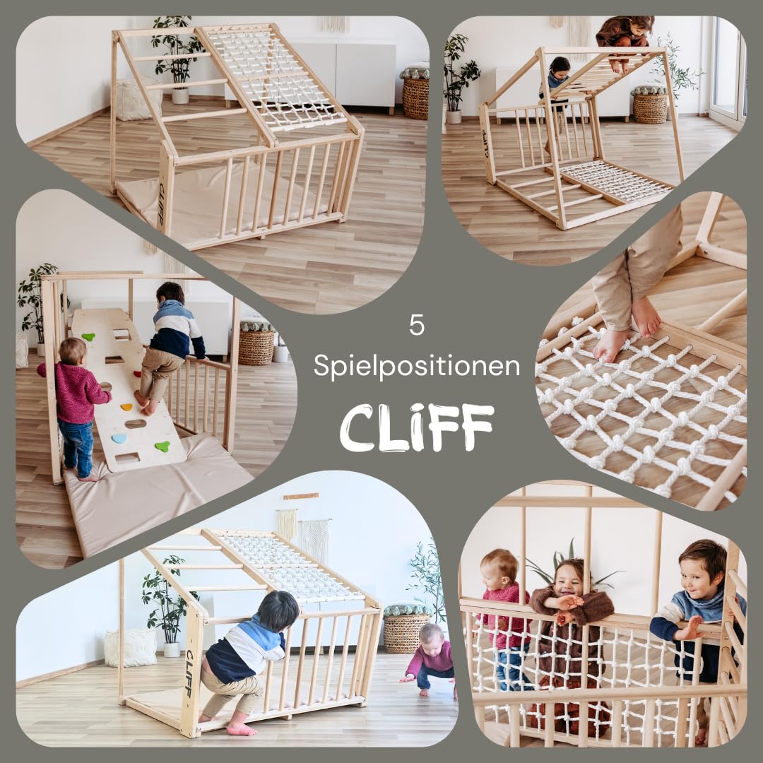 CLIFF (KIDWOOD) Montessori Klettergerüst – mit Matte für Kleinkinder, Indoor Spielzeug aus Naturholz, Sicher & Robust, Qualität aus Austria