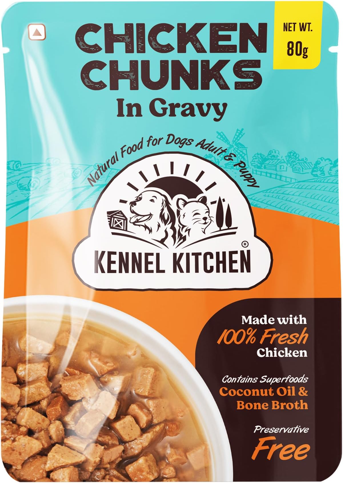 Kennel Kitchen Chicken Chunks in Gravy, 80g (Pack of 24) | Wet Dog Food for Adult & Puppy | Dog Food Gravy with Regionally Sourced Fresh Chicken | Free from Artificial Colours & Preservatives