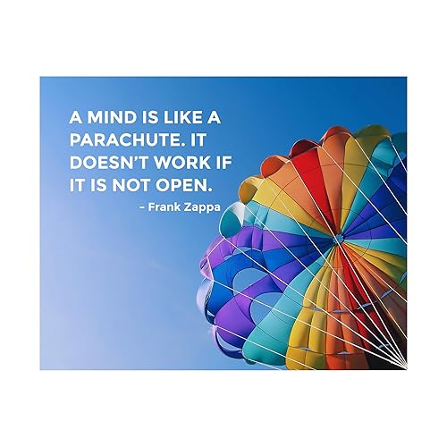 Miniatura 1 de Frank Zappa-Mind Is Like A Parachute-Doesn't Work If Not Open-Motivational Quotes Wall Art-10x8" Funny Rainbow Colored Parachute Print-Ready to