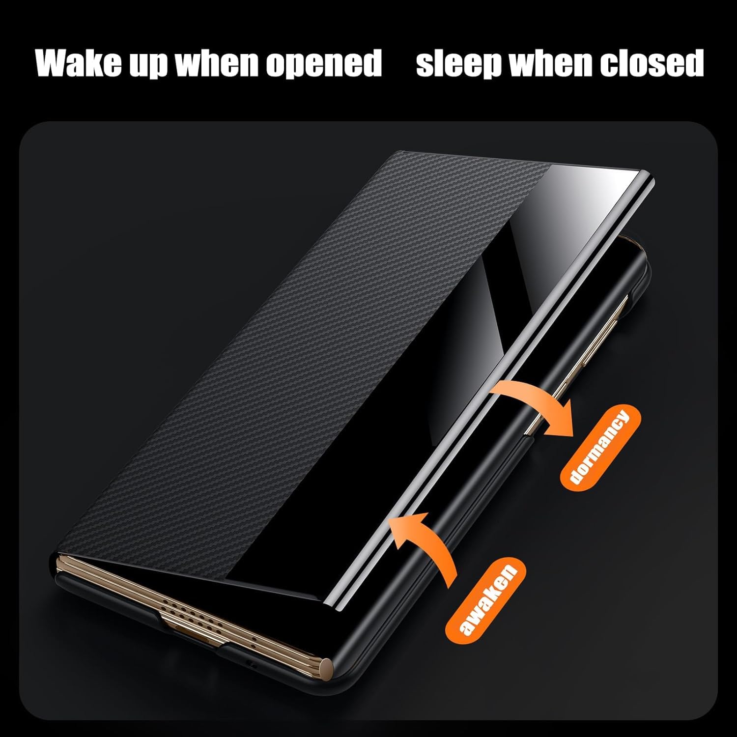Etui na Huawei Mate XT, magnetyczne skórzane etui z teksturą włókna węglowego funkcja widoku okna z klapką uniwersalna obudowa ochronna, brązowe