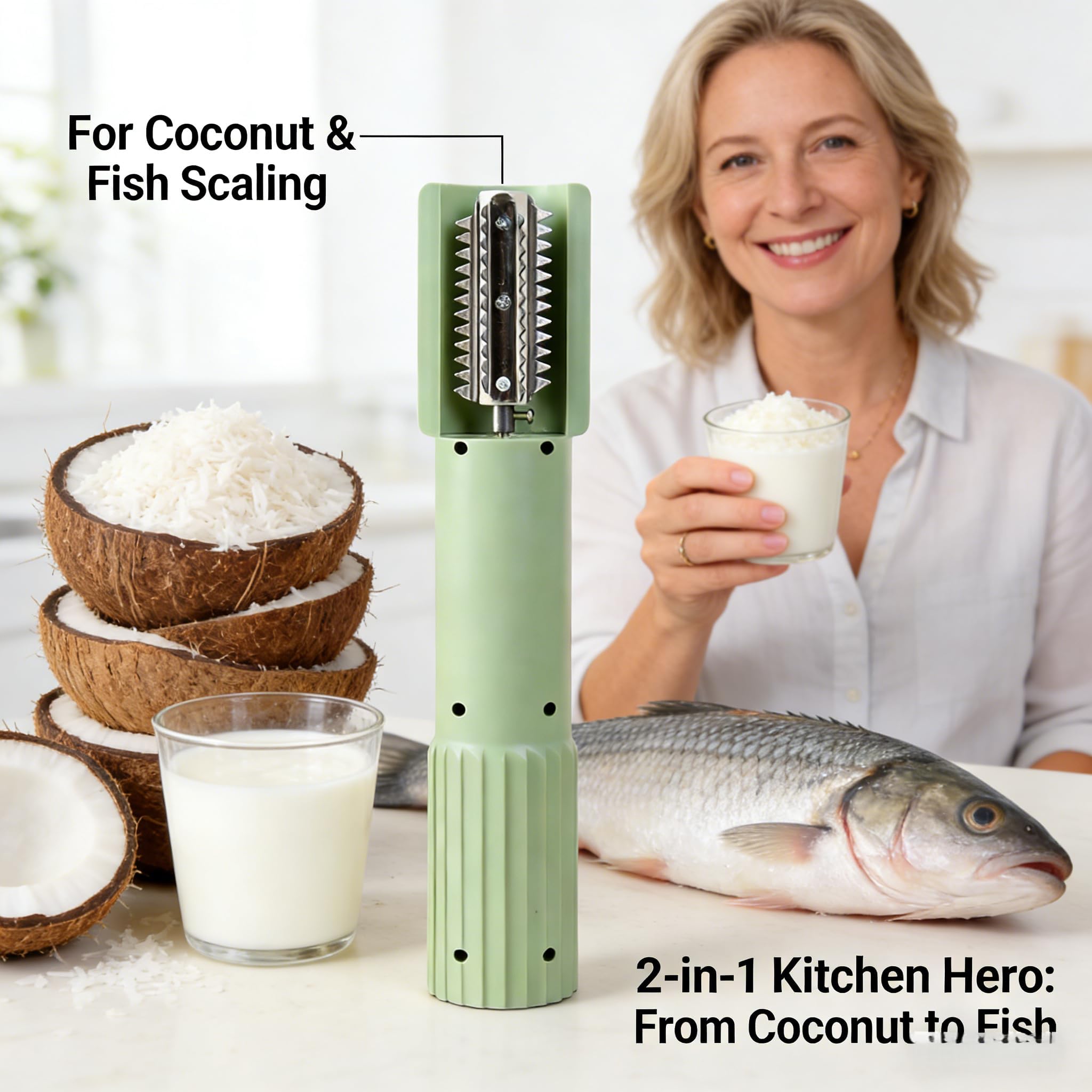 Grattugia elettrica per Cocco, grattugia per Cocco Portatile Senza Fili con antispruzzo, Motore da 125 W 7000 Giri/min, Lame in Acciaio Inossidabile, per Dessert al Latte di Cocco e rimoz Black+White