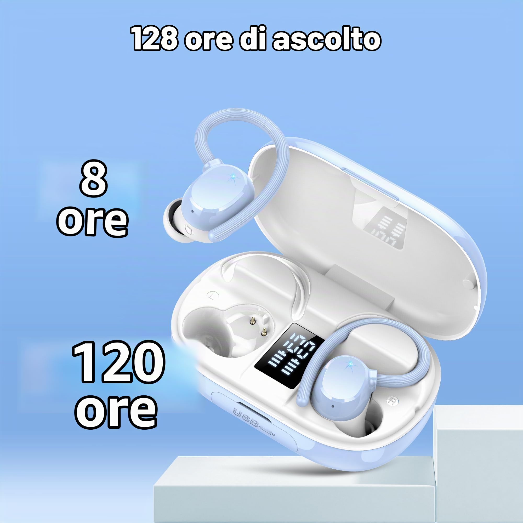 hadbleng Cuffie Bluetooth 5.3, Auricolari 128H Stereo Cuffie Wireless In Ear con 4 Mic, 2025 Cuffie Senza Fili ENC Cancellazione Rumore Cuffiette Bluetooth Sport LED Display IP7 Impermeabili Earbuds