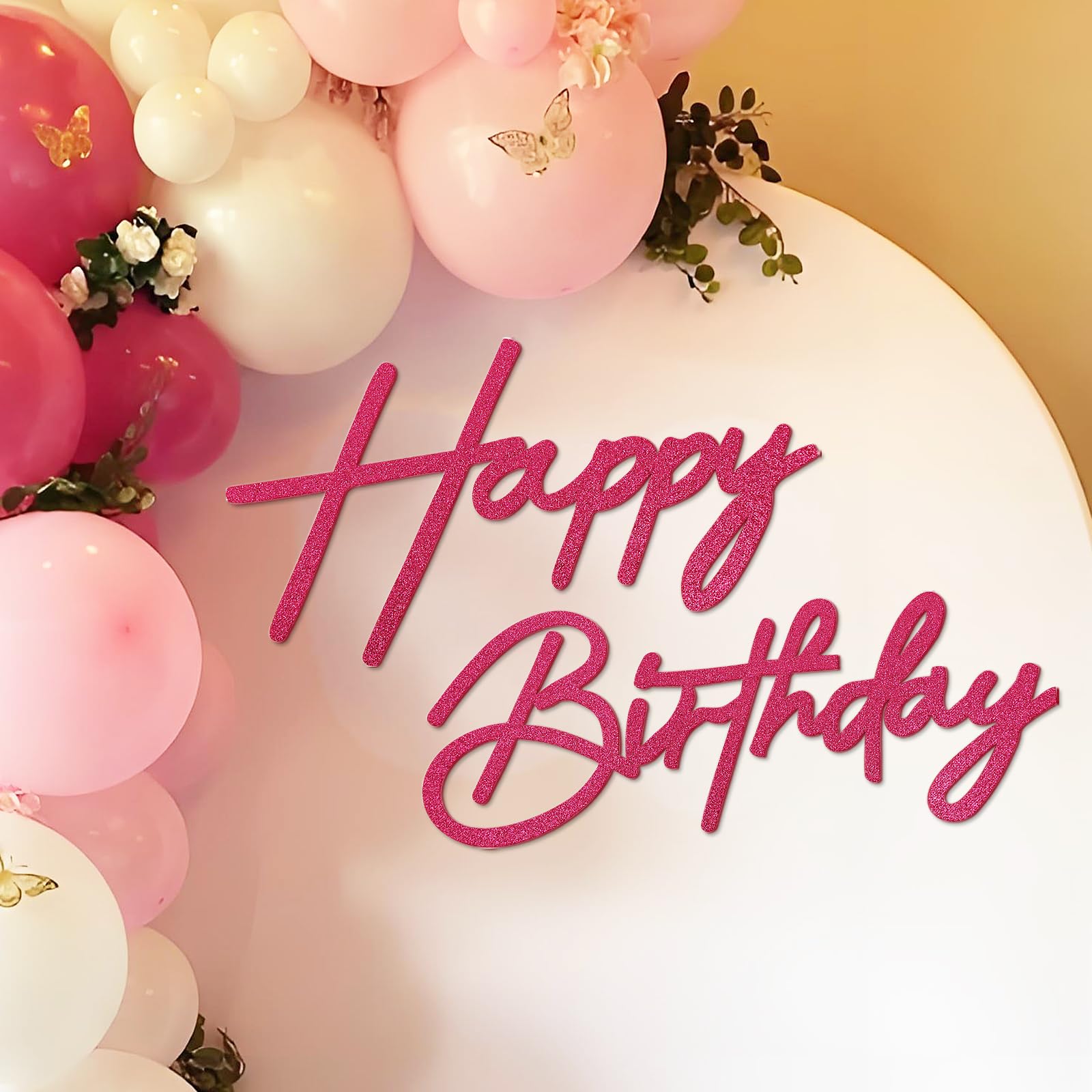 Photo 1 of MASTRON Glitter "Happy Birthday" Letter Sign - Hot Pink Felt