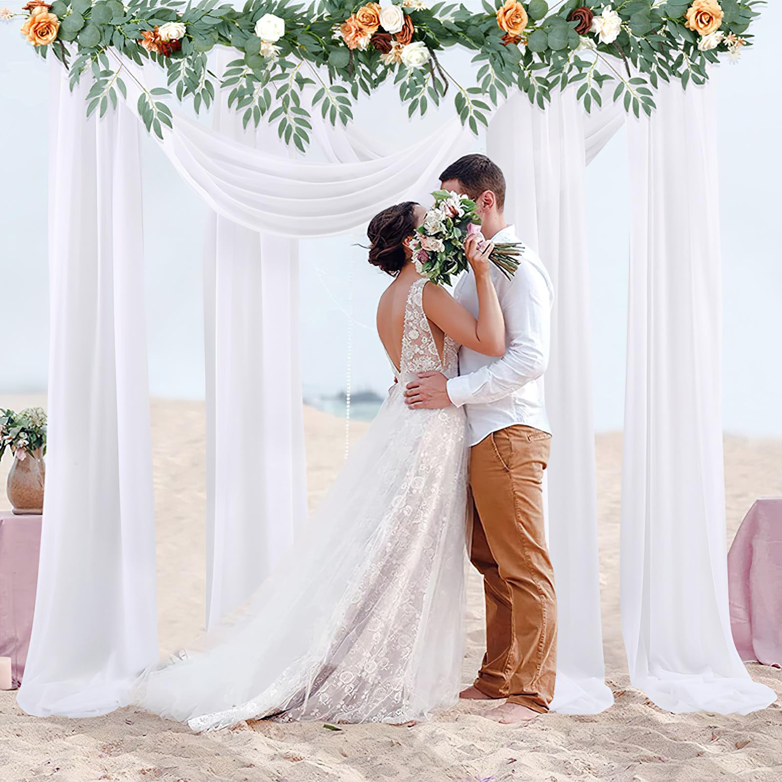 Hochzeitsvorhang Aus Chiffon – 75 X 600 Cm – Transparent, Goldfarben – Für Bögen & Hintergründe