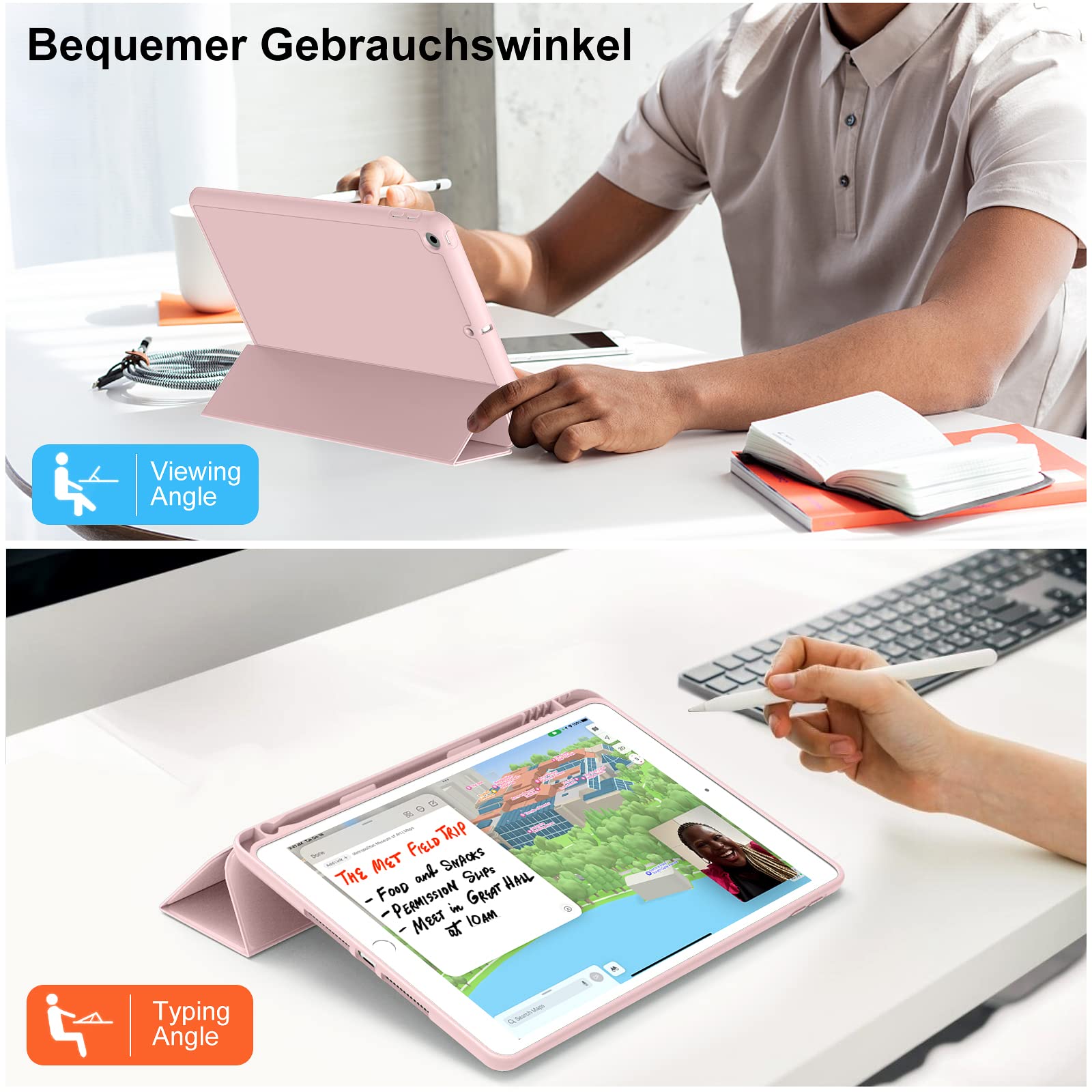 IPad 9/8/7 Hülle Mit Stifthalter - Graue Schutzhülle Mit Standfunktion