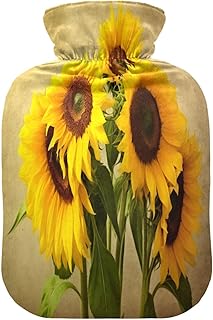 Wajiw Hot Water Bottle with Cover 1L Warm Water Bottle for Hot and Cold Compress Hot and Cold Therapies,Hand Feet Warmer,Sunflower