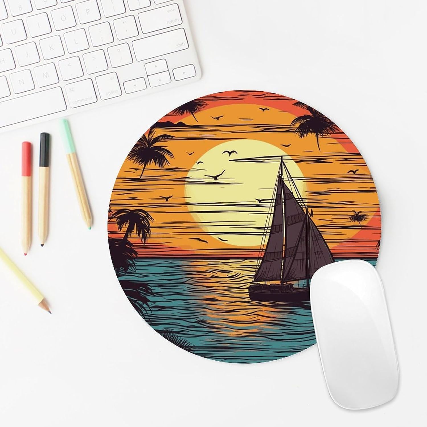 Sunset and Sailboat Mouse Pad with Non-Slip Rubber Base Personalized Round Mouse Mat Nice and Cute Gaming Mousepad for Computers Home Office Desk Decor Accessories image 5
