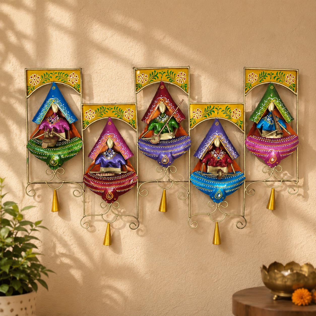 iHandikart Handmade Metal Wall Art for Home Decor | 30 x 15 Inch Traditional Rajasthani Village Women Wall Sculpture | Multicolor Iron Wall Hanging Art for Living Room, Bedroom, Hallway & Office-image-27