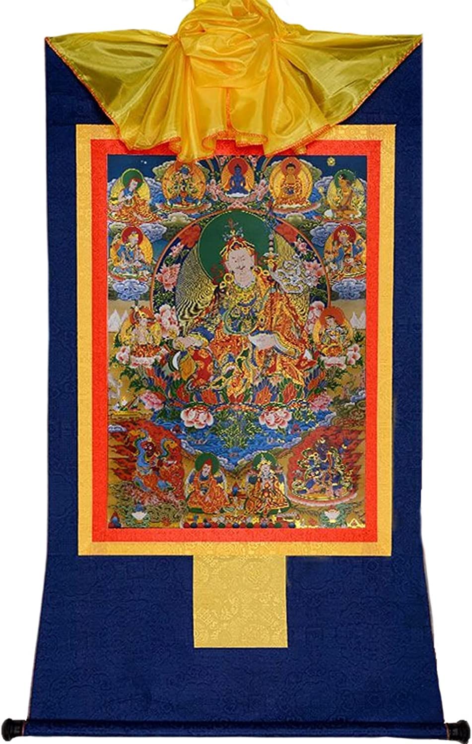 VHKJewE Shakya Senge Tibetan Thangka Tapestry Dradrog Buddhist Brocade Guru Padmasambhava(Blu,S)