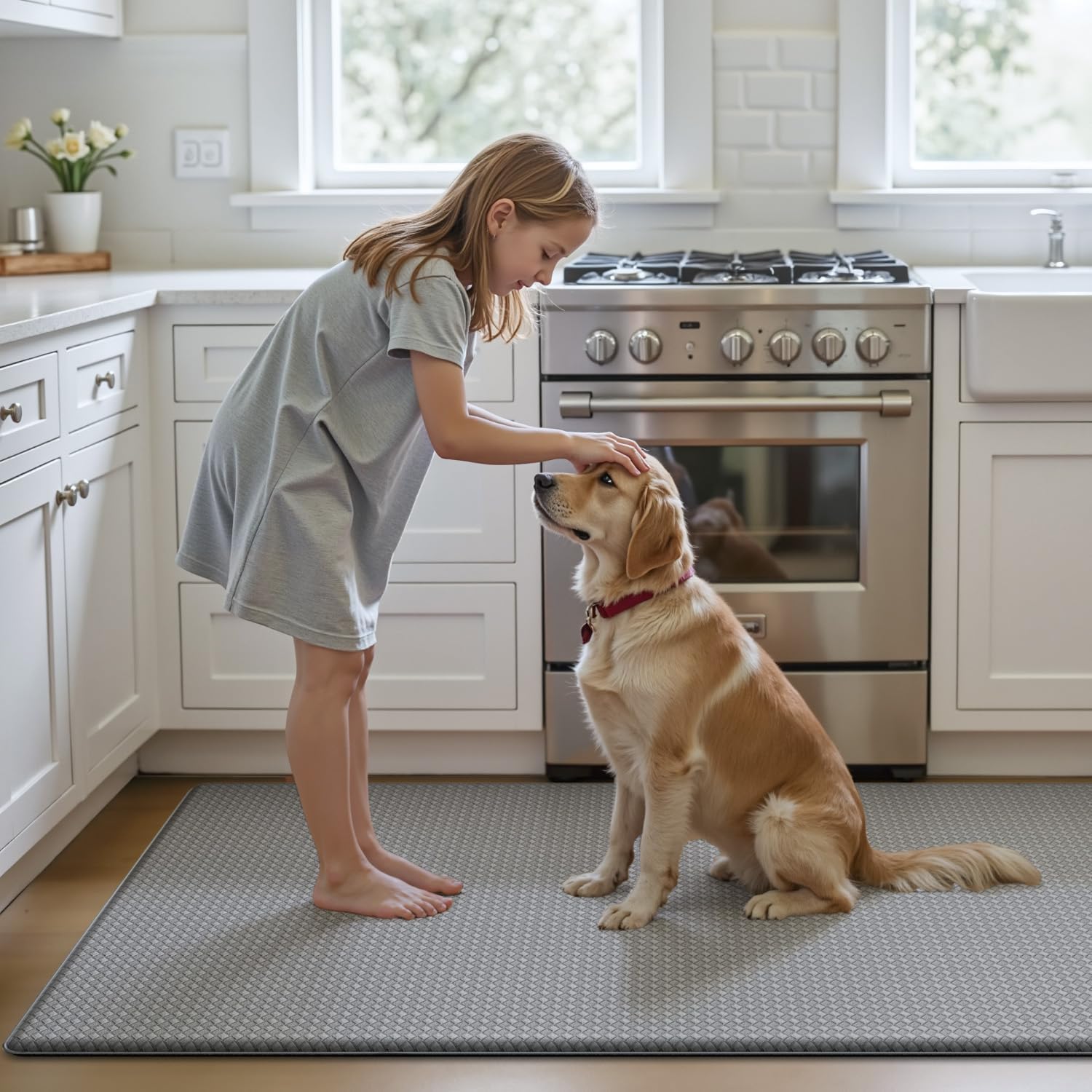 Kitchen Mats for Floor Cushioned Anti Fatigue, 23x71 Long Runner Rug Waterproof, Memory Foam Padded for Standing, Grey