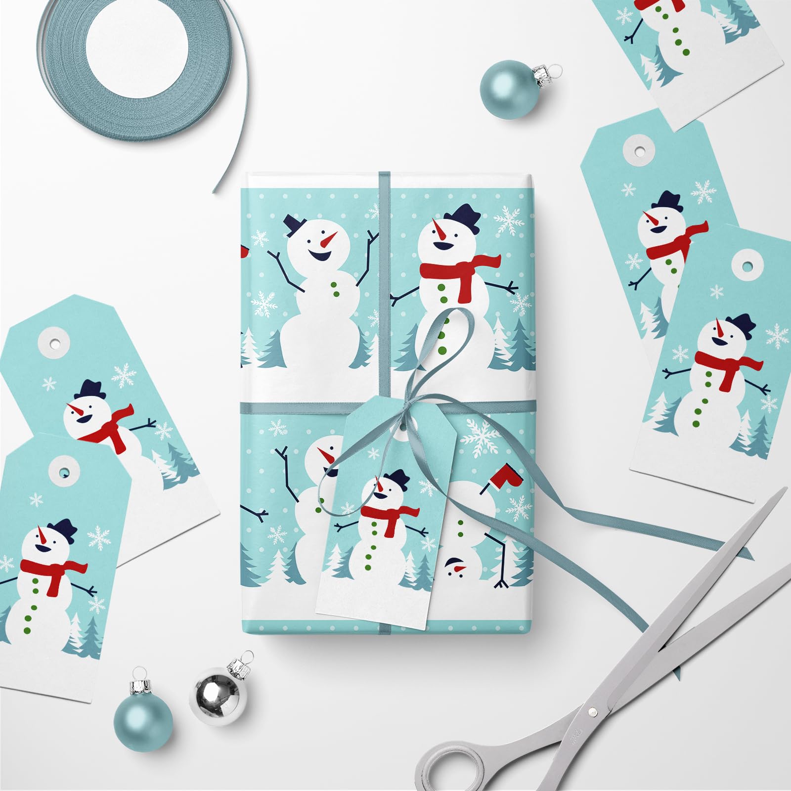 LeZakaa Christmas Wrapping Paper Roll Happy Snowman In