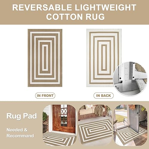 Miniatura 4 de Lahome Alfombra moderna de 3 x 5 para exteriores, moderna alfombra tejida lavable para entrada, patio, interior y exterior, con algodón, tapete para