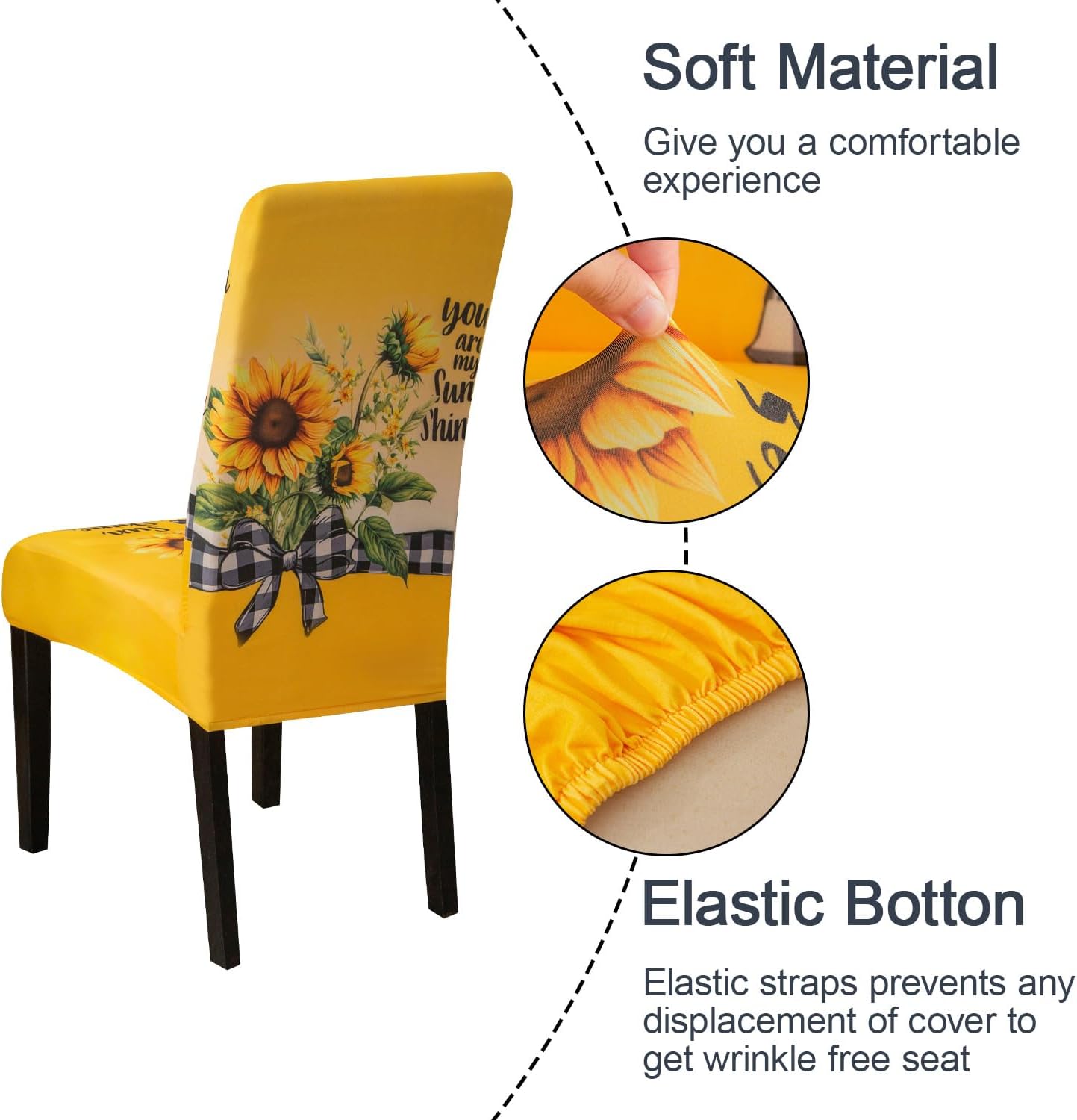 JQinHome Sunflower Chair Covers for Dining Room Set of 6, High Stretch Removable Washable Parsons Chair Slipcover for Home Party Hotel Wedding Ceremony (Yellow,6PCS)