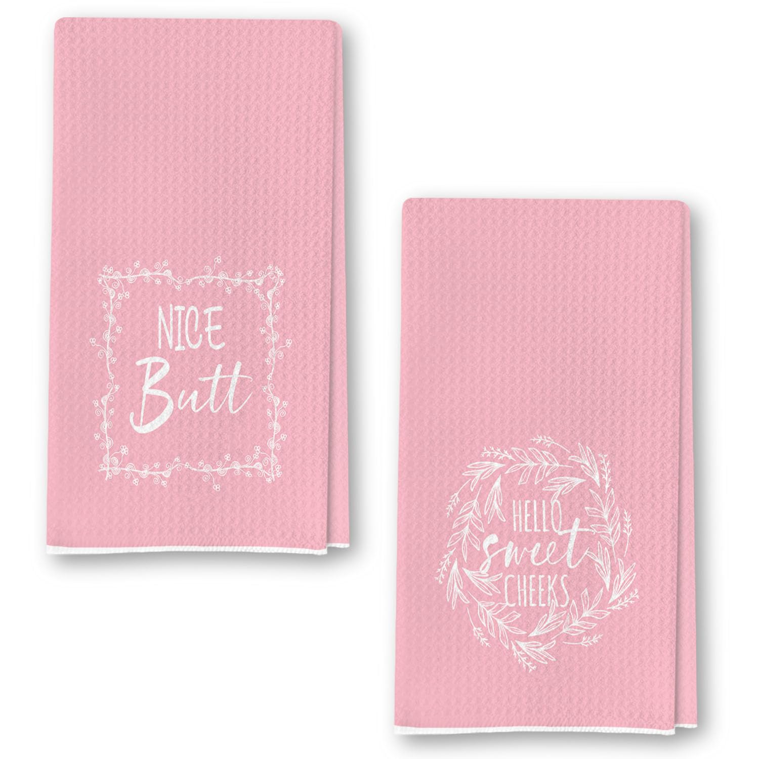 wuguimeii Funny Pink Bathroom Hand Towels - Hello Sweet Cheeks Decorative Kitchen Rustic Bath Towel - Pink Bathroom Accessories Waffle Towel for