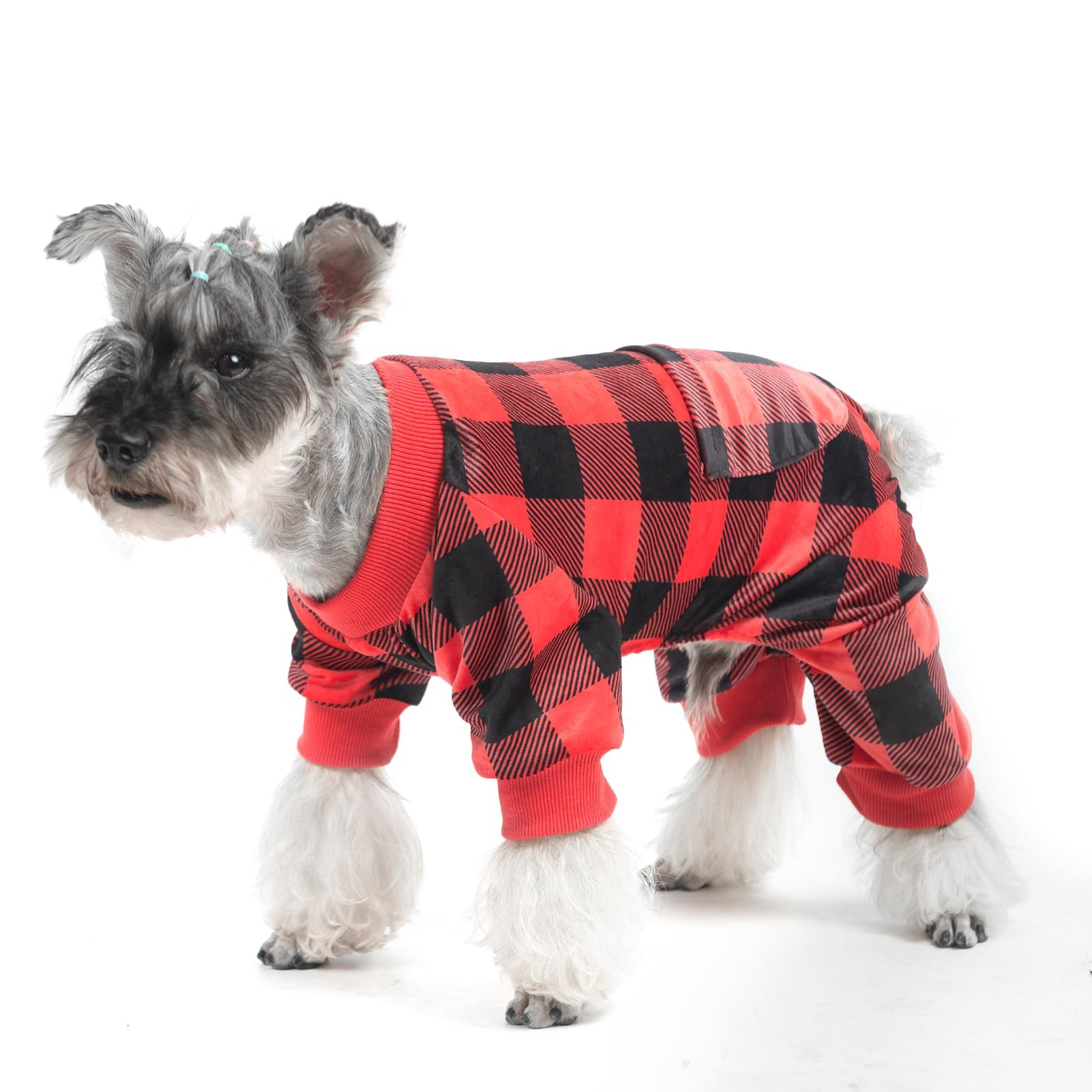 PUPTECK Hunde-Pyjama aus weichem Fleece, für kleine und mittelgroße Hunde, bezaubernder Welpenpullover, leichter Katzenmantel, Haustierbekleidung, kariert, Größe L
