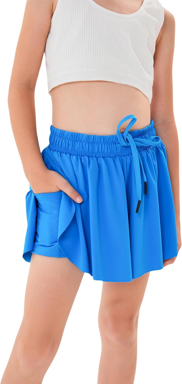 3 Pack Girls Flowy Shorts with Spandex Liner 2 in 1 Youth Junior Butterfly Skirts for Fitness Running Sports