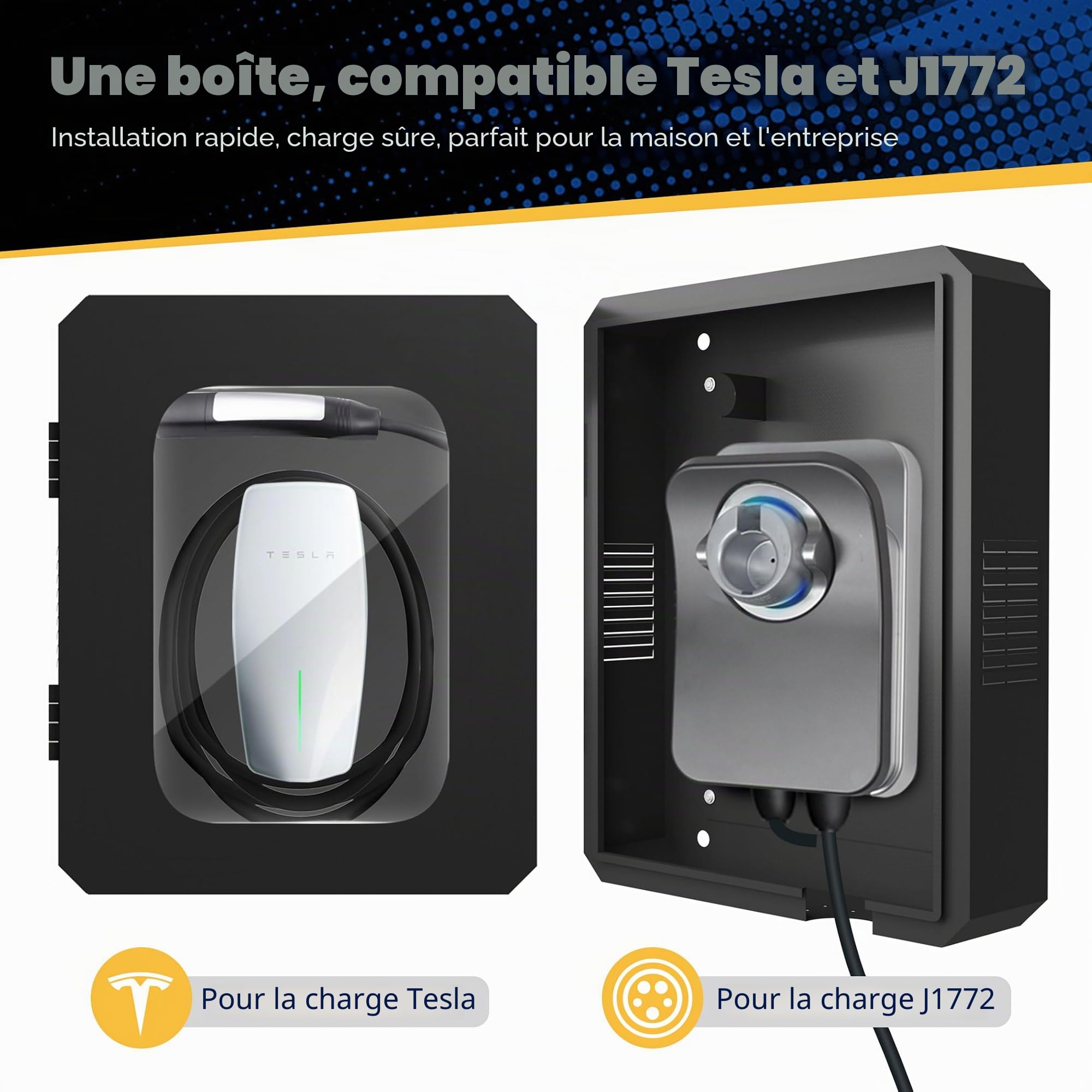 Boîtier Super Charge Tesla Armoire Wallbox Borne de Recharge Tesla Protection Contre les Intempéries, Anticorrosion, Visible, Durable, Noir
