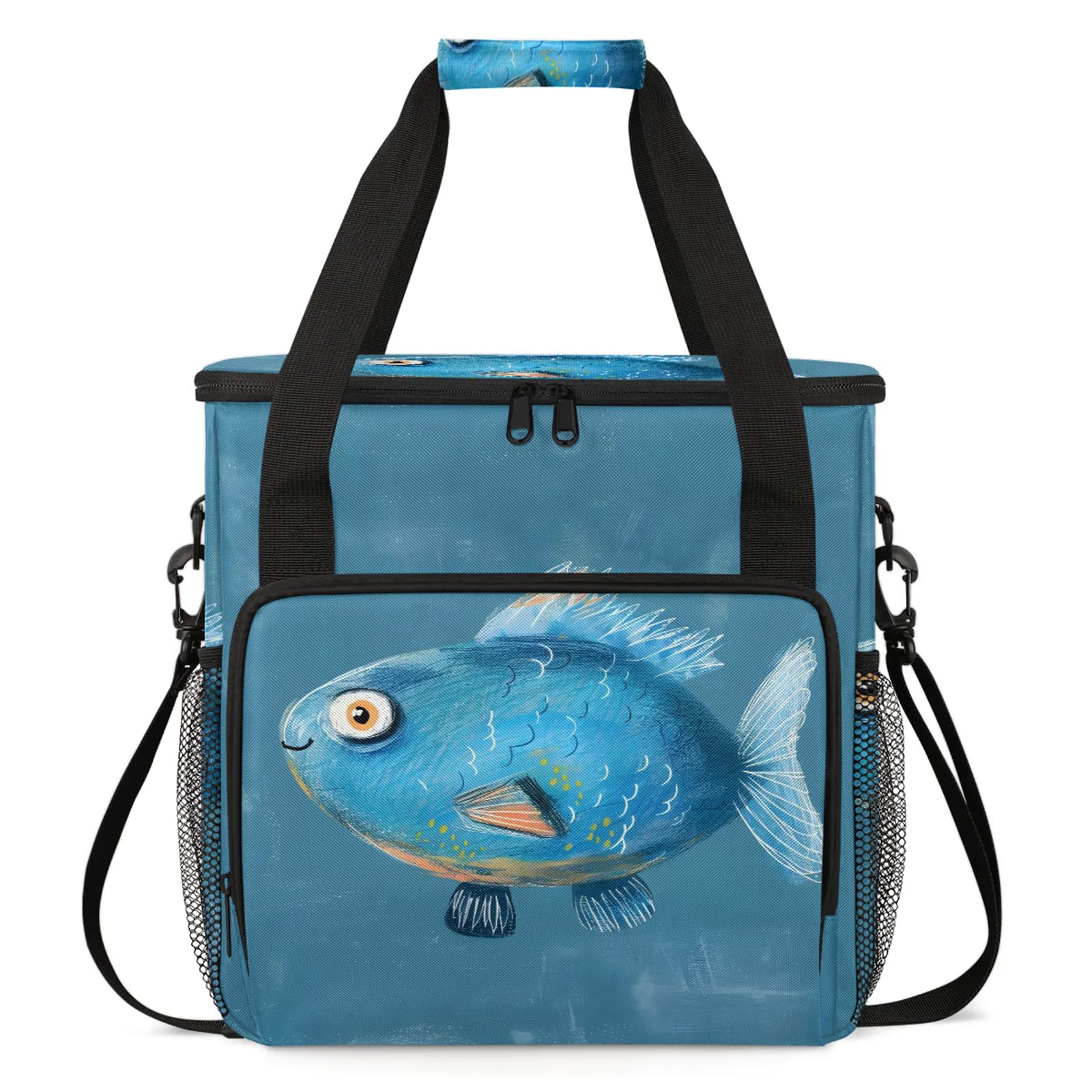 Adornori Cute Fish Travel Coffee Maker Carrying Bag, Large Organizer Storage Tote Bag Insulated Reusable Cooler Grocery Bags
