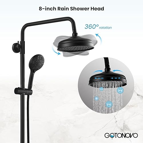 Vista 40 de gotonovo Grifo de ducha de baño, mezclador de lluvia, cabezal de ducha redondo de 8 pulgadas, mango cruzado doble con boquilla de bañera, montaje