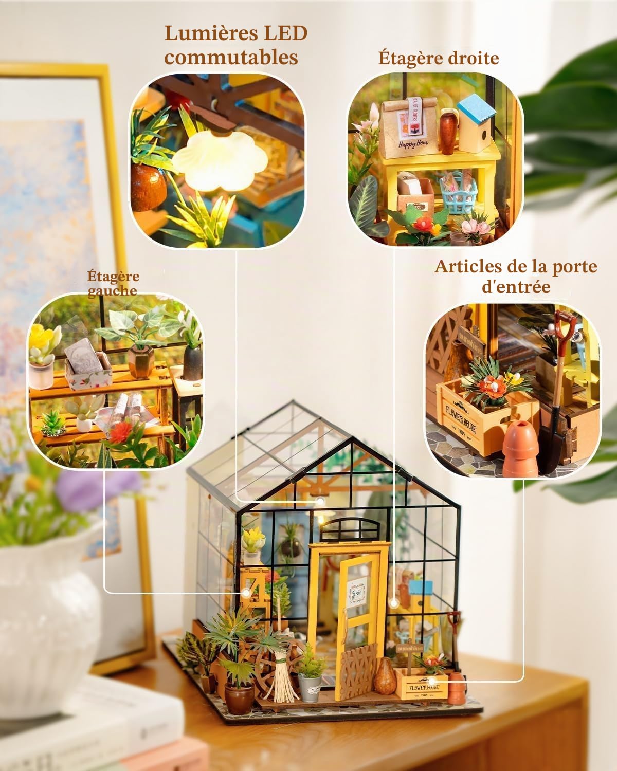 ROWOOD Mini Maison Fleurie de Cathy Miniature de poupée Serre, en Bois, Bricolage Set modèle, Cadeau d'anniversaire pour Adulte Femme Fille